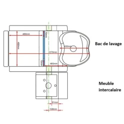 Bac de lavage accoudoirs carrés avec repose jambes ajustable 64x62x83 cm