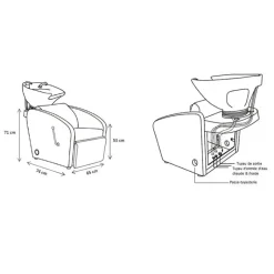 Bac de lavage accoudoirs concaves avec repose jambes ajustable 53x65x74 cm