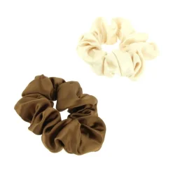 Chouchou effet satin beige et marron x2