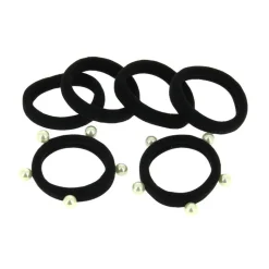 Elastique mousse noir et perle x6