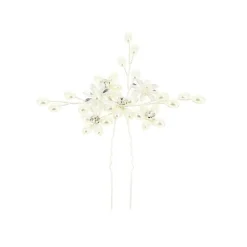 Epingle à chignon argentée avec fleurs et perles