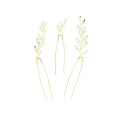 Lot de 3 épingles à chignon dorées avec cristaux