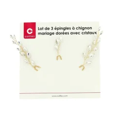 Lot de 3 épingles à chignon dorées avec cristaux