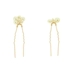 Lot de 2 épingles à chignon dorées avec perles