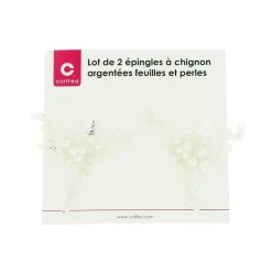Lot de 2 épingles à chignon feuilles argentées et perles