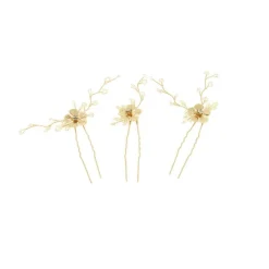Lot de 3 épingles à chignon fleurs dorées et perles