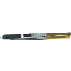 Pince à épiler chromée bi-colore mors biais / 10g