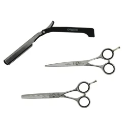 Set ciseaux droit et effileur + rasoir 5.5