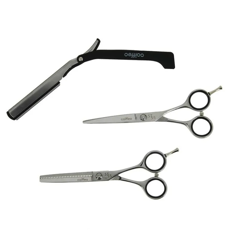 Set ciseaux gauche et effileur + rasoir 5.5