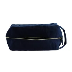 Trousse velours côtelé rectangulaire avec poignée Bleue