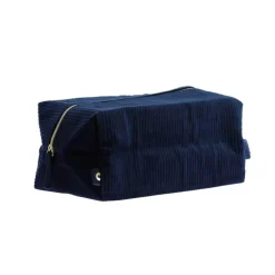 Trousse velours côtelé rectangulaire avec poignée Bleue